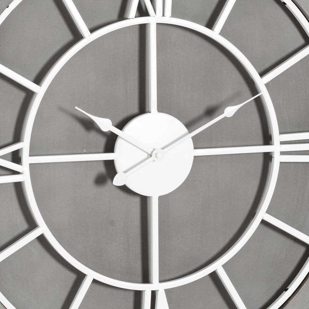 Williston Grey Wall Clock with Roman numerals, silver-grey wood frame, 60cm diameter, silent quartz movement (124 chars) by sostter at brixbailey.com