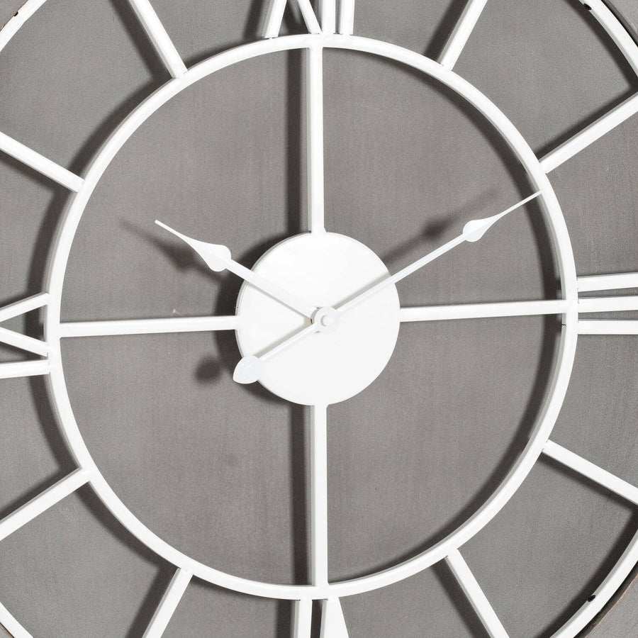 Williston Grey Wall Clock with Roman numerals, silver-grey wood frame, 60cm diameter, silent quartz movement (124 chars) by Sostter at brixbailey.com