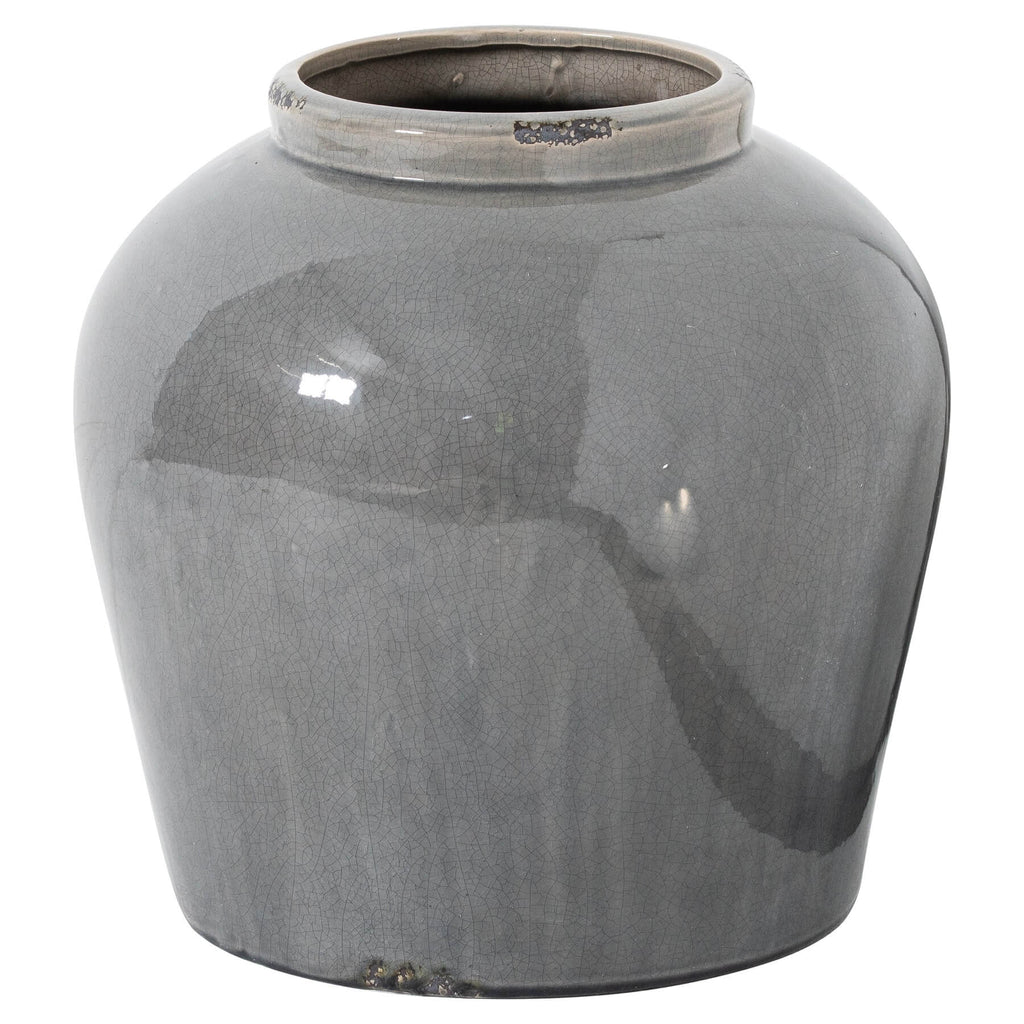 Handcrafted grey ceramic vase with distressed glaze, modern decorative accent for home or office, 37cm tall by sostter at brixbailey.com