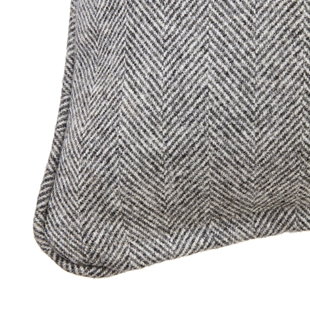 Grey herringbone wool cushion with piped edges, 45cm x 45cm, artisan-crafted for elegant home decor by Sostter at brixbailey.com