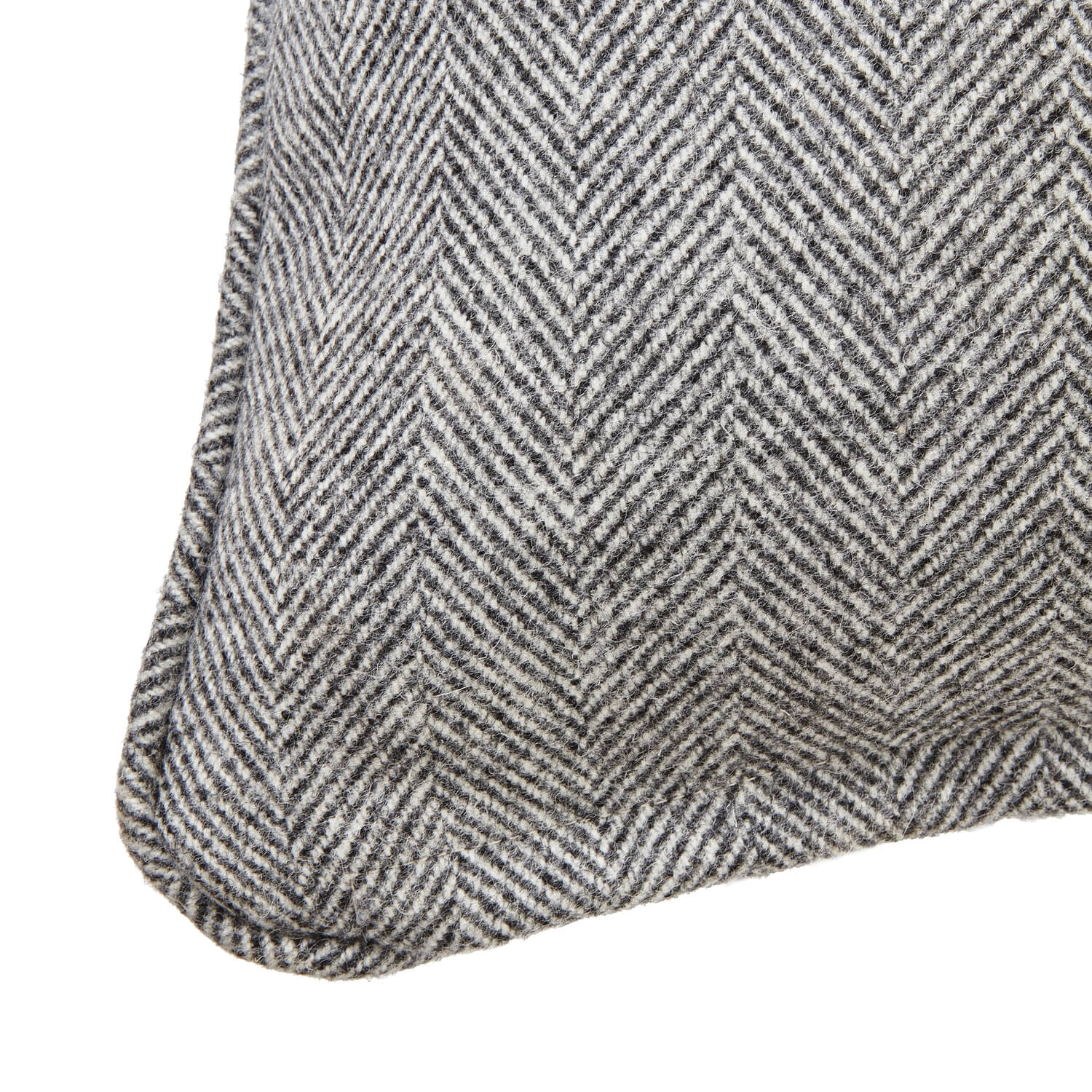 Grey herringbone wool cushion with piped edges, 45cm x 45cm, artisan-crafted for elegant home decor by Sostter at brixbailey.com