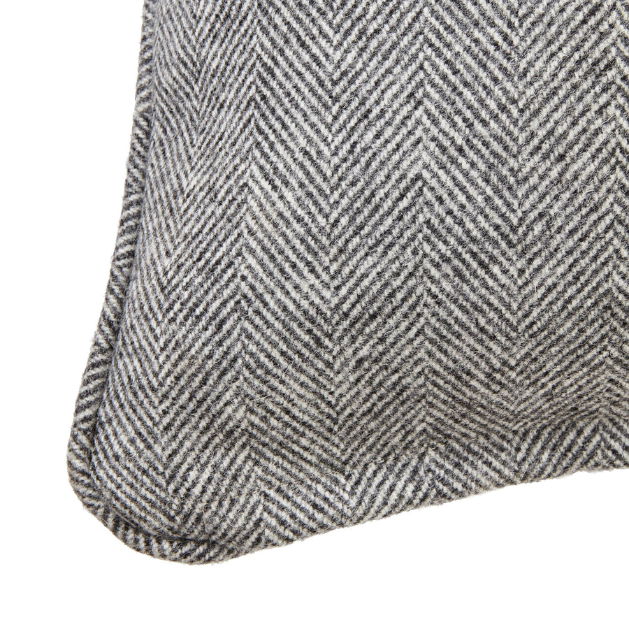 Grey herringbone wool cushion with piped edges, 45cm x 45cm, artisan-crafted for elegant home decor by Sostter at brixbailey.com