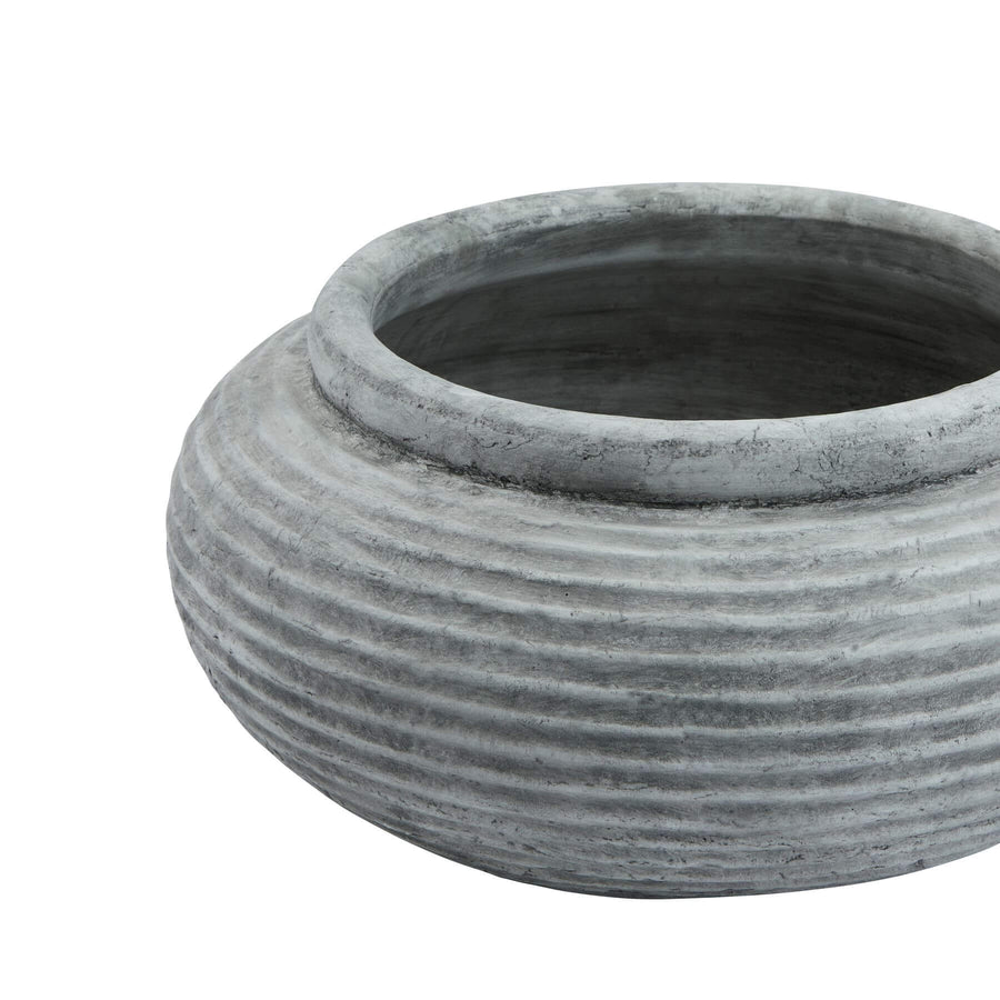 White ribbed ceramic planter with circular design, 41cm diameter, perfect for indoor plants and modern decor. by Sostter at brixbailey.com