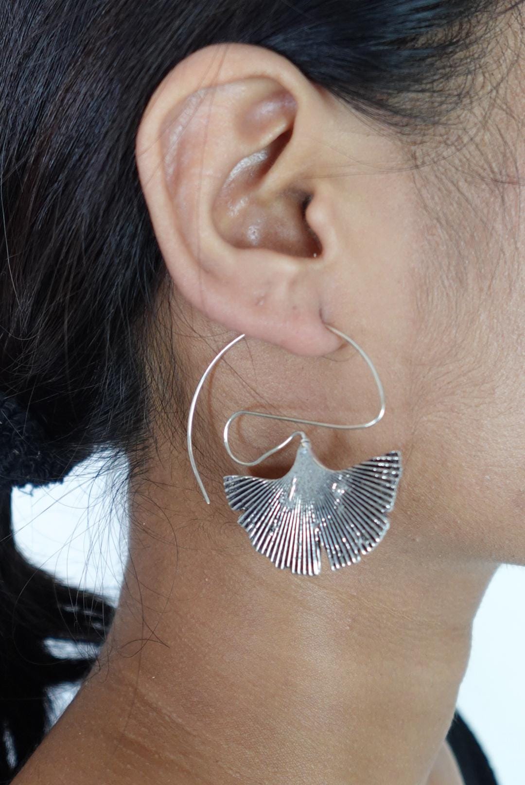 Ginkgo Whisper Earrings – Sculpted Sterling Silver Botanical Statement Drops.