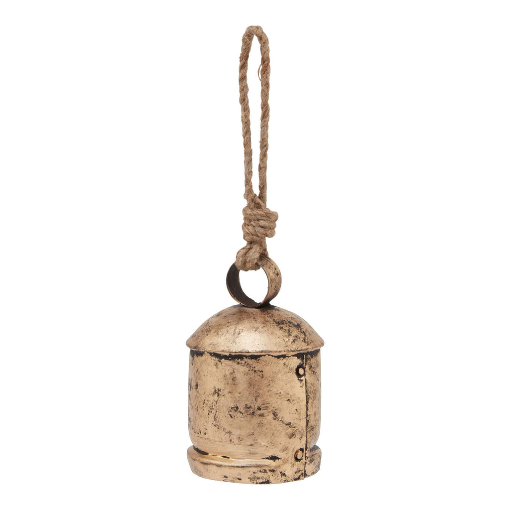 Handcrafted antique gold bell bauble ornament with intricate wood detailing, perfect for holiday decor by RoomLondon at brixbailey.com