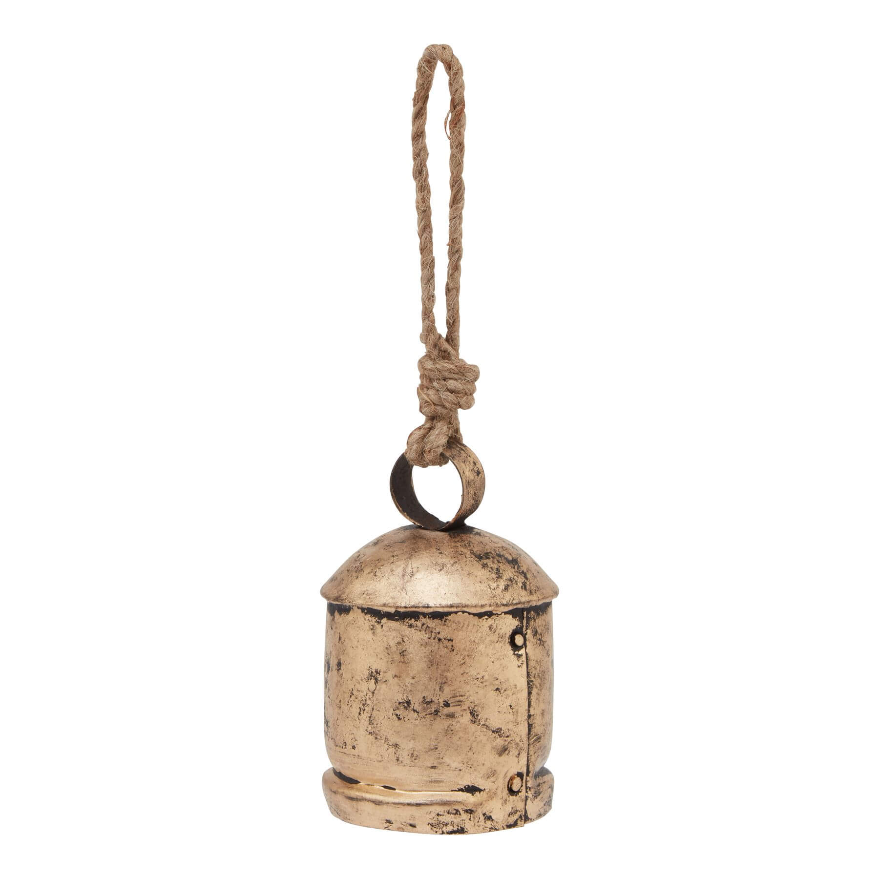 Handcrafted antique gold bell bauble ornament with intricate wood detailing, perfect for holiday decor by RoomLondon at brixbailey.com