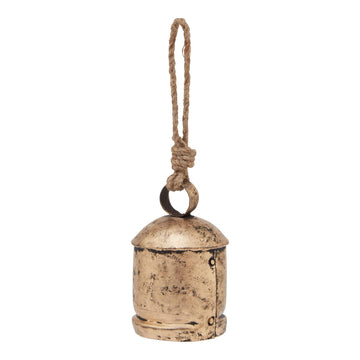 Handcrafted antique gold bell bauble ornament with intricate wood detailing, perfect for holiday decor by Sostter at brixbailey.com