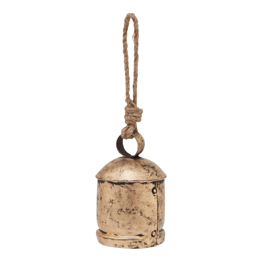 Handcrafted antique gold bell bauble ornament with intricate wood detailing, perfect for holiday decor by Sostter at brixbailey.com