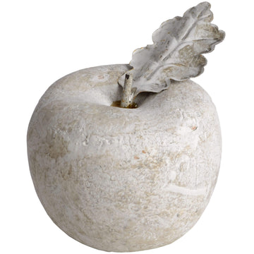 Handcrafted antique-style stone apple sculpture in warm cream, 11cm tall, with weathered finish for modern home decor. by Sostter at brixbailey.com