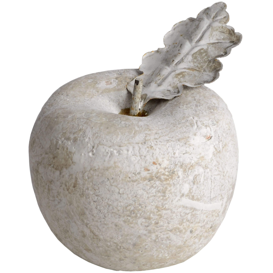 Handcrafted antique-style stone apple sculpture in warm cream, 11cm tall, with weathered finish for modern home decor. by Sostter at brixbailey.com