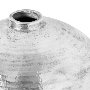 Handcrafted hammered silver ceramic vase, 57cm tall with textured reflective surface for floral arrangements or decor. by Sostter at brixbailey.com