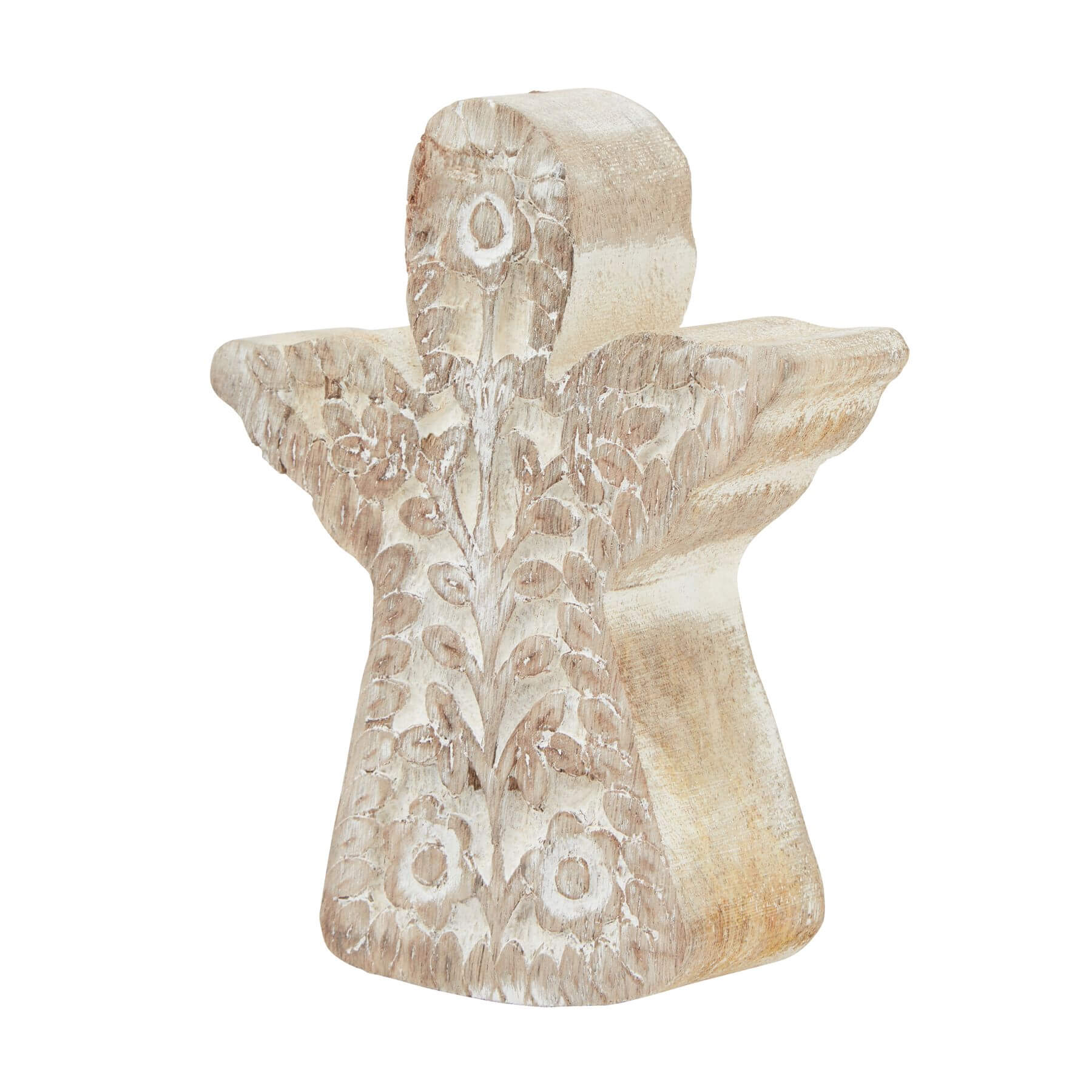 Handcrafted whitewashed wood angel decor with intricate detailing, soft neutral tones, and timeless elegant design. by RoomLondon at brixbailey.com