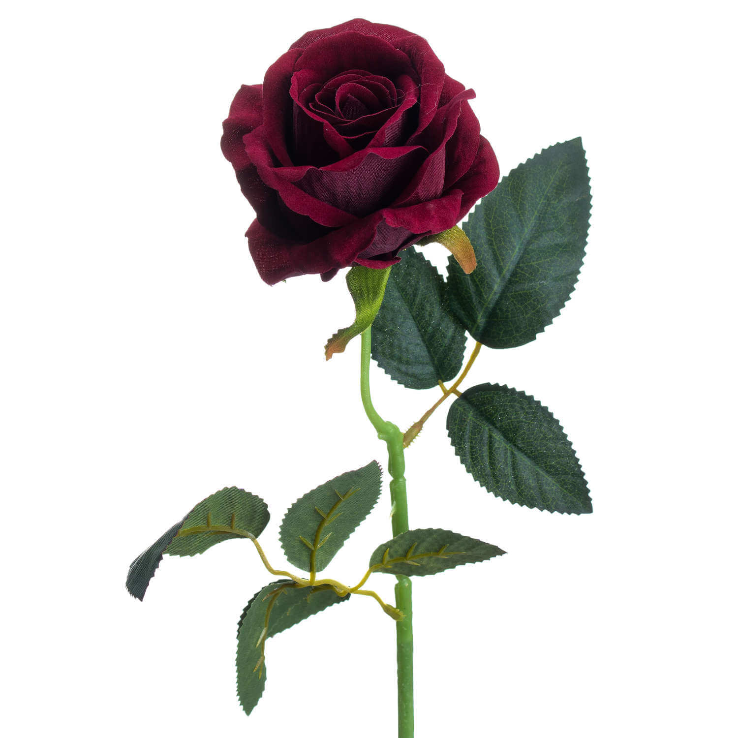 Lifelike deep crimson artificial rose with velvety petals and realistic stem, 53cm tall, for elegant home decor. by Sostter at brixbailey.com