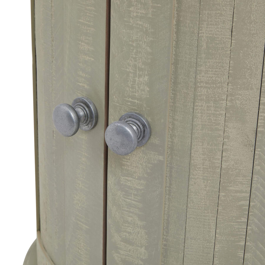Handcrafted grey pine cupboard with weathered patina, compact 50x50cm size, ideal for bedrooms or entryways. by Sostter at brixbailey.com