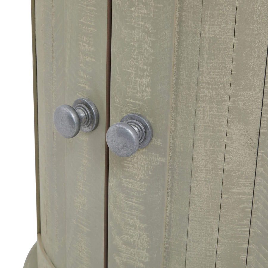 Handcrafted grey pine cupboard with weathered patina, compact 50x50cm size, ideal for bedrooms or entryways. by Sostter at brixbailey.com