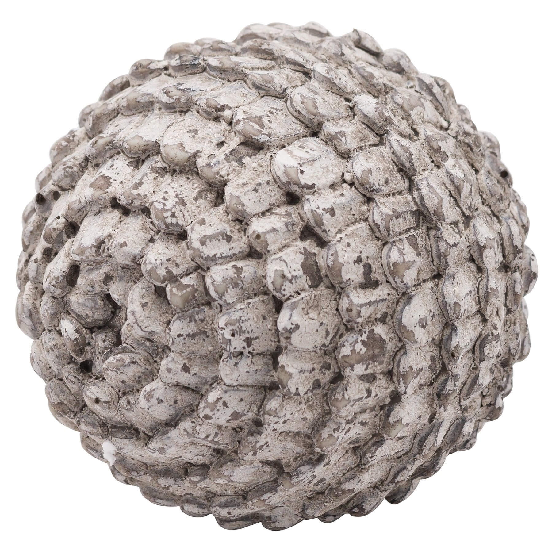 Handcrafted ceramic Garda decorative sphere in antique white, textured finish, 17cm diameter, for modern or rustic interiors by Sostter at brixbailey.com