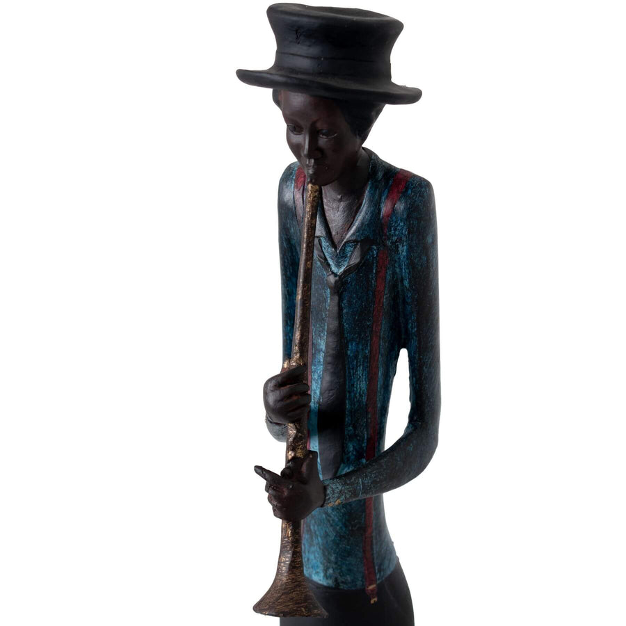 Standing jazz trumpeter figurine, hand-painted bronze resin sculpture, 60cm tall with lifelike details, elegant home decor. by Sostter at brixbailey.com