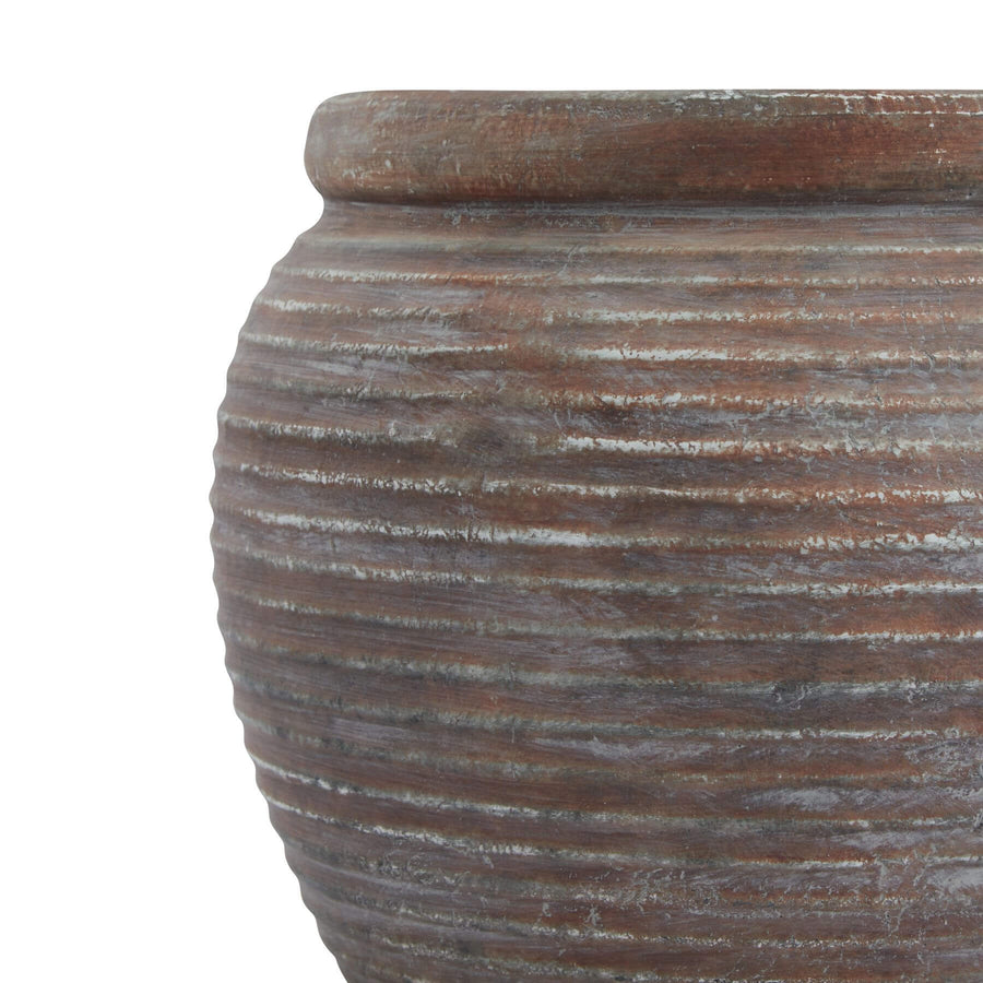 Brown ceramic Siena collection rimmed plant pot, rustic Mediterranean style, 20cm height, 28cm width and depthby Sostter at brixbailey.com