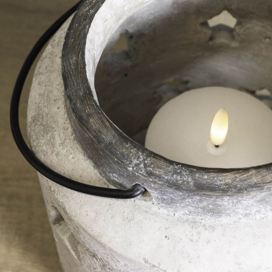 Handcrafted ceramic stone star lantern vase in natural stone neutral, artisan stone-effect finish, 23cm height by Sostter at brixbailey.com