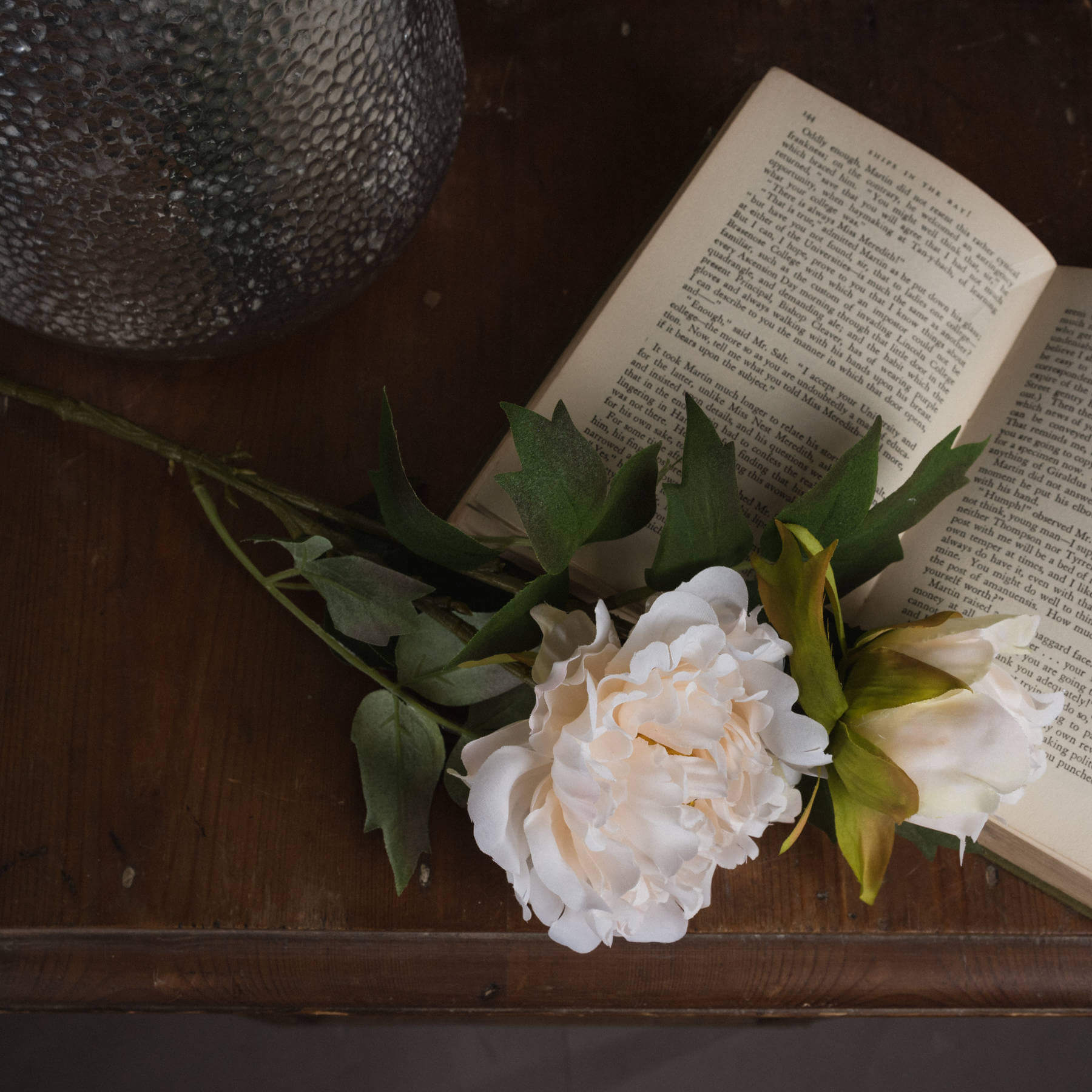 Lifelike white artificial peony flower, high-quality plastic, perfect for home decor, 52cm tall with realistic petals by Sostter at brixbailey.com