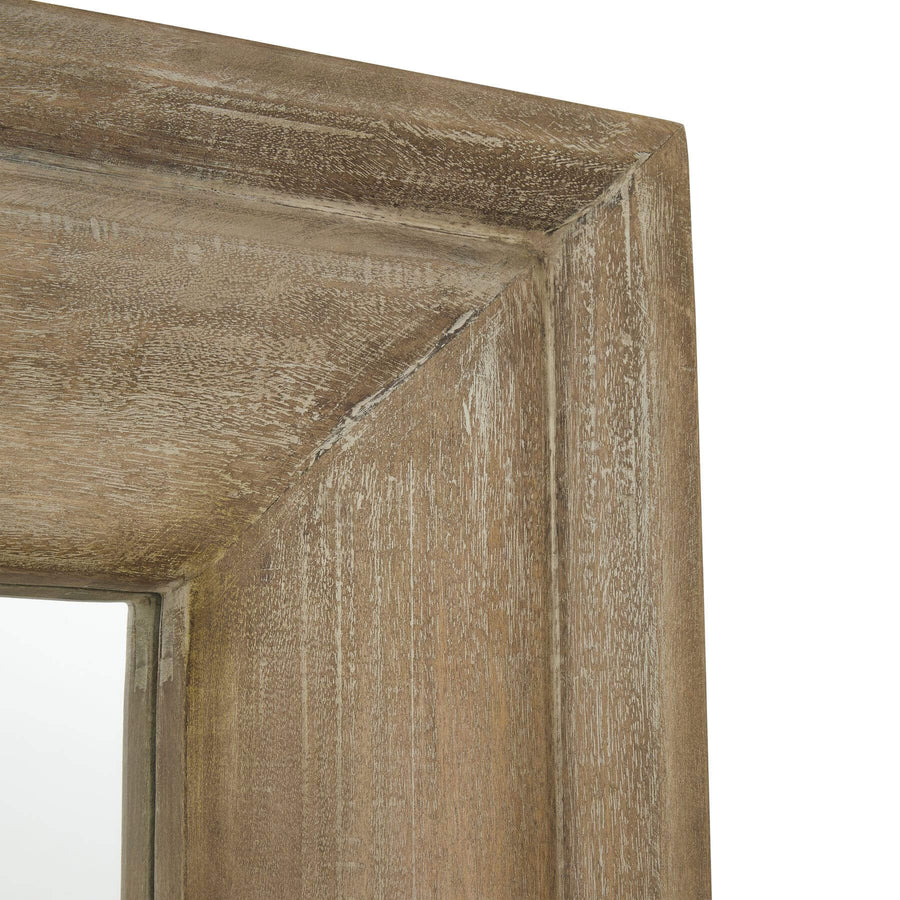 Full-length bleached hardwood mirror with warm patina, French-inspired design, 200cm tall, versatile wall decor by Sostter at brixbailey.com