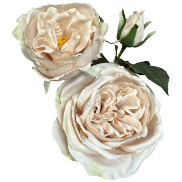 Palest Blush Charity faux rose with ivory-to-pink petals and realistic serrated leaves, 58cm artificial flower by Sostter at brixbailey.com