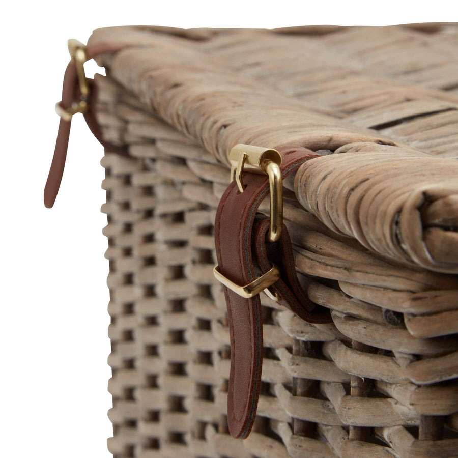 Handwoven rustic wicker hamper basket in earthy brown, featuring artisanal weaving for farmhouse or coastal decor storage. by Sostter at brixbailey.com