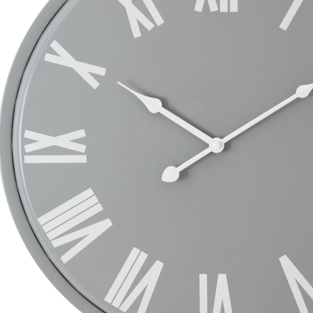 Rothay large grey wall clock with white roman numerals, minimalist modern design, 49cm diameter by Sostter at brixbailey.com