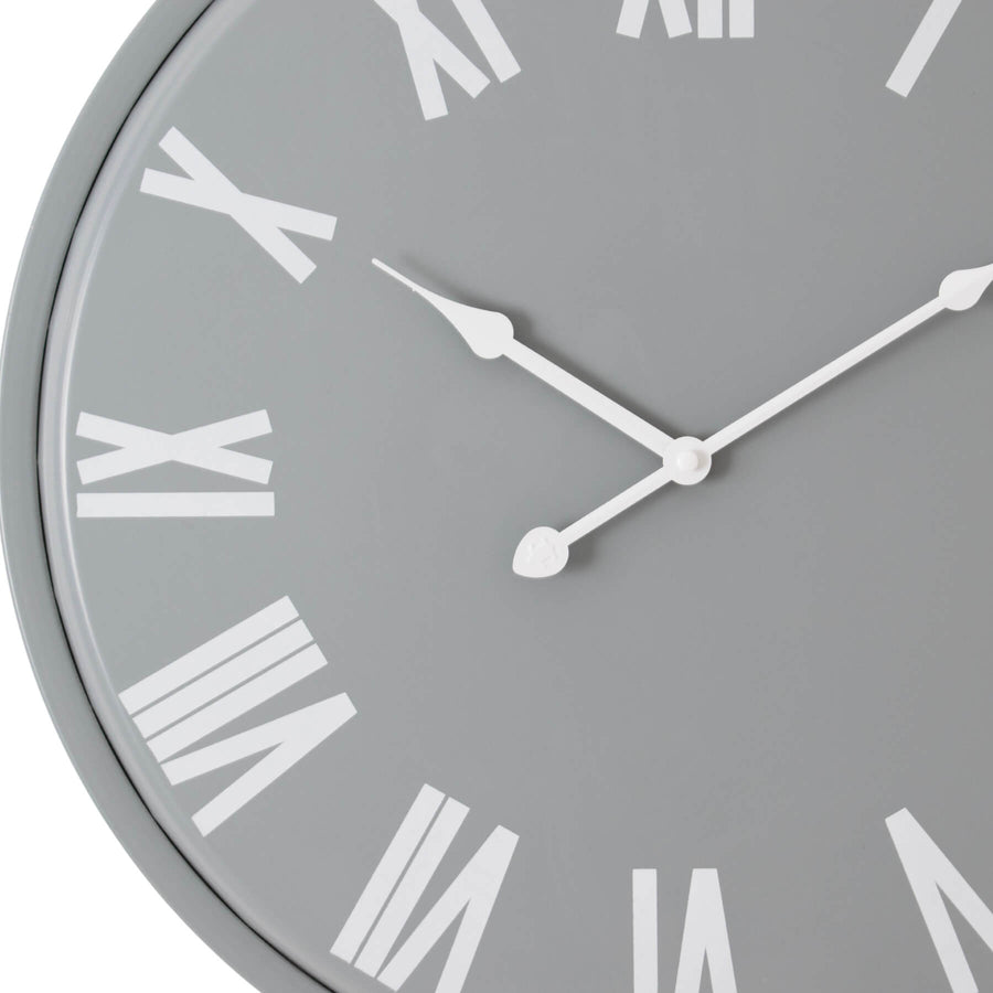 Rothay large grey wall clock with white roman numerals, minimalist modern design, 49cm diameter by Sostter at brixbailey.com