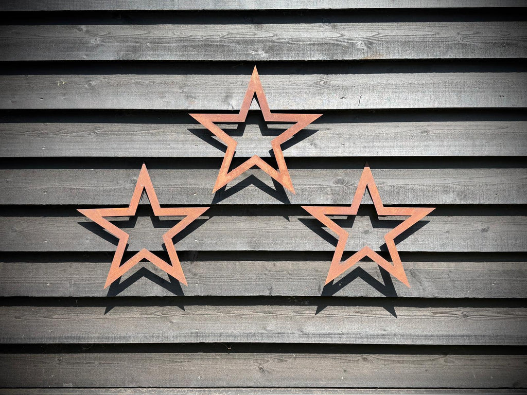 Set of 3 Rusty Metal Stars, Decorations For The Home And Garden.