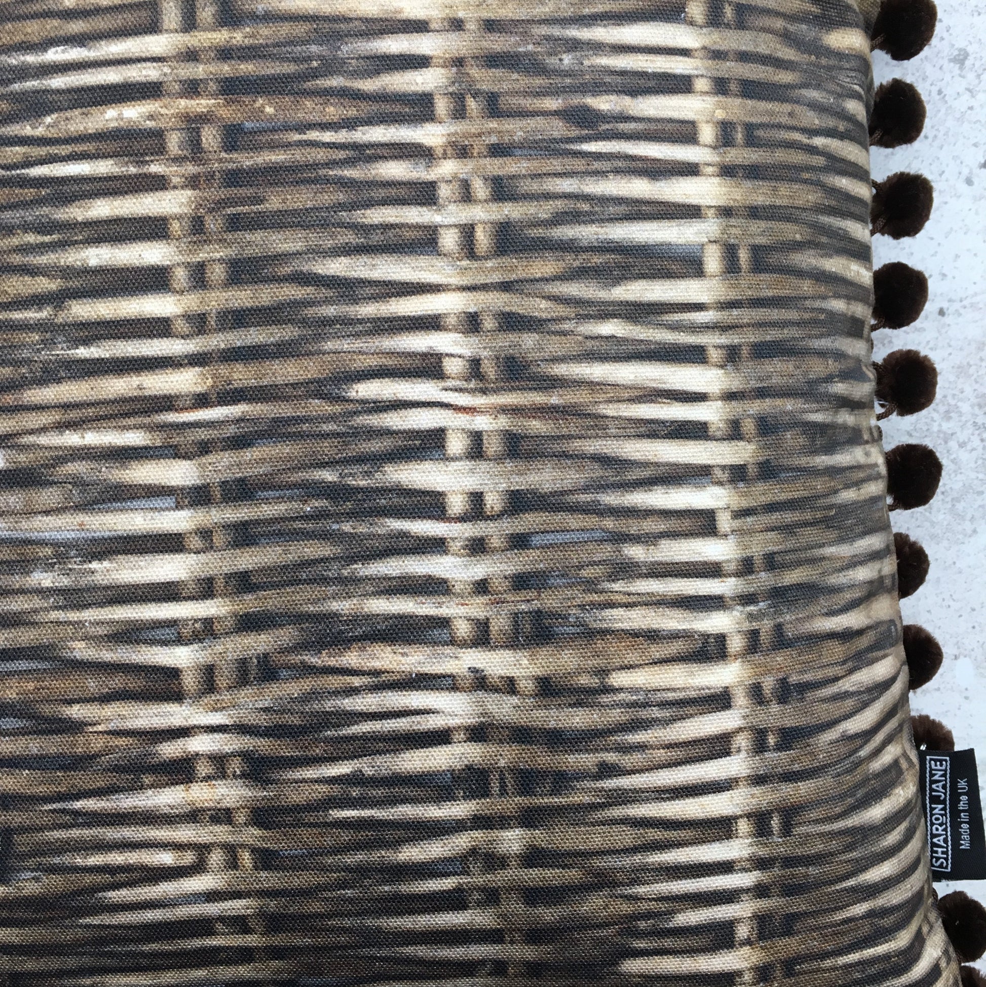 Willow Print Cushion + Velvet Pom Poms