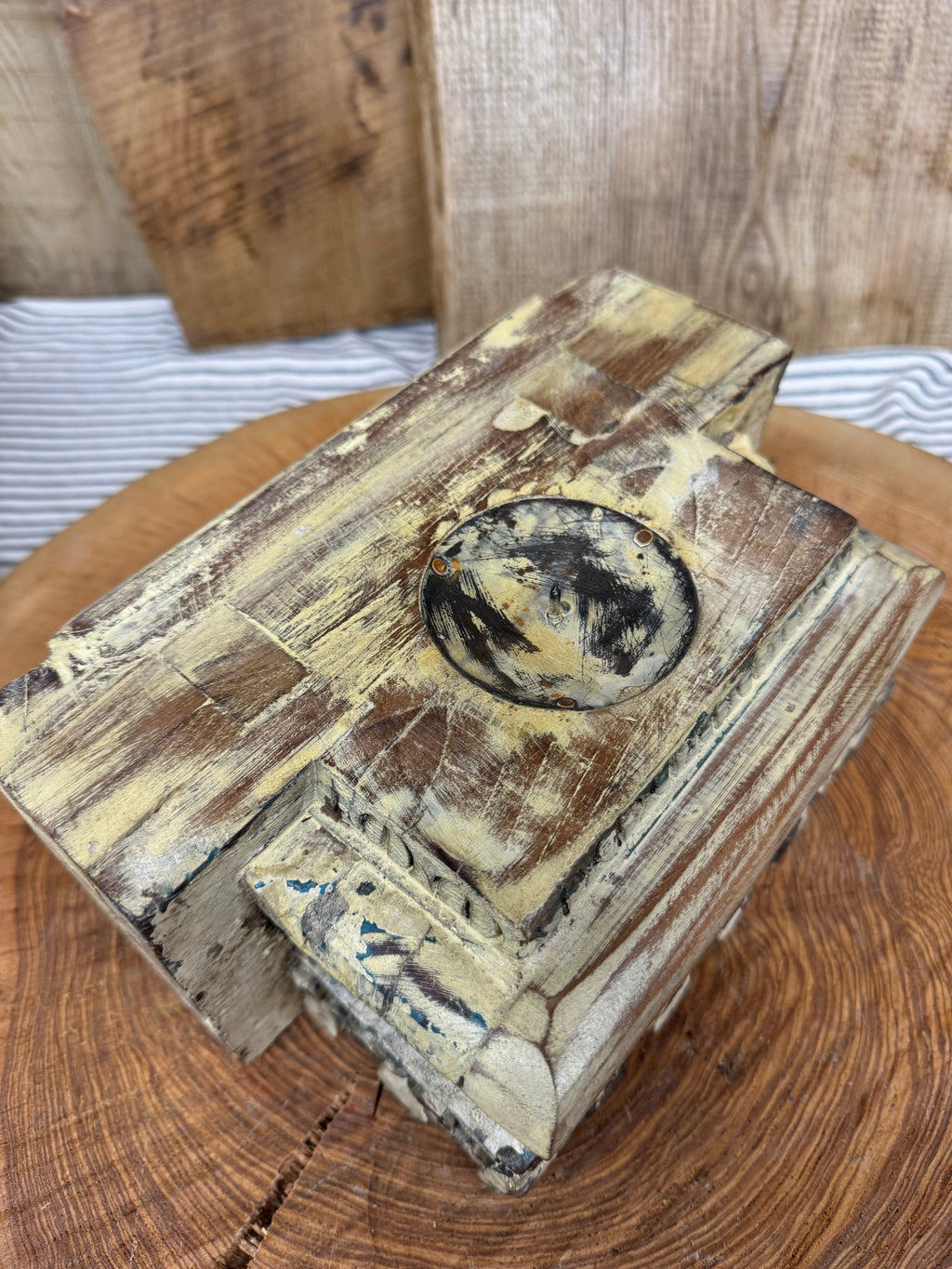 Rustic Church Candle Holder / Indian Pillar Base / Farmhouse Decor Cream