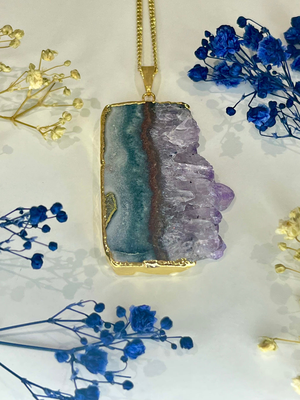 Gold Plated Amethyst Slice Necklace