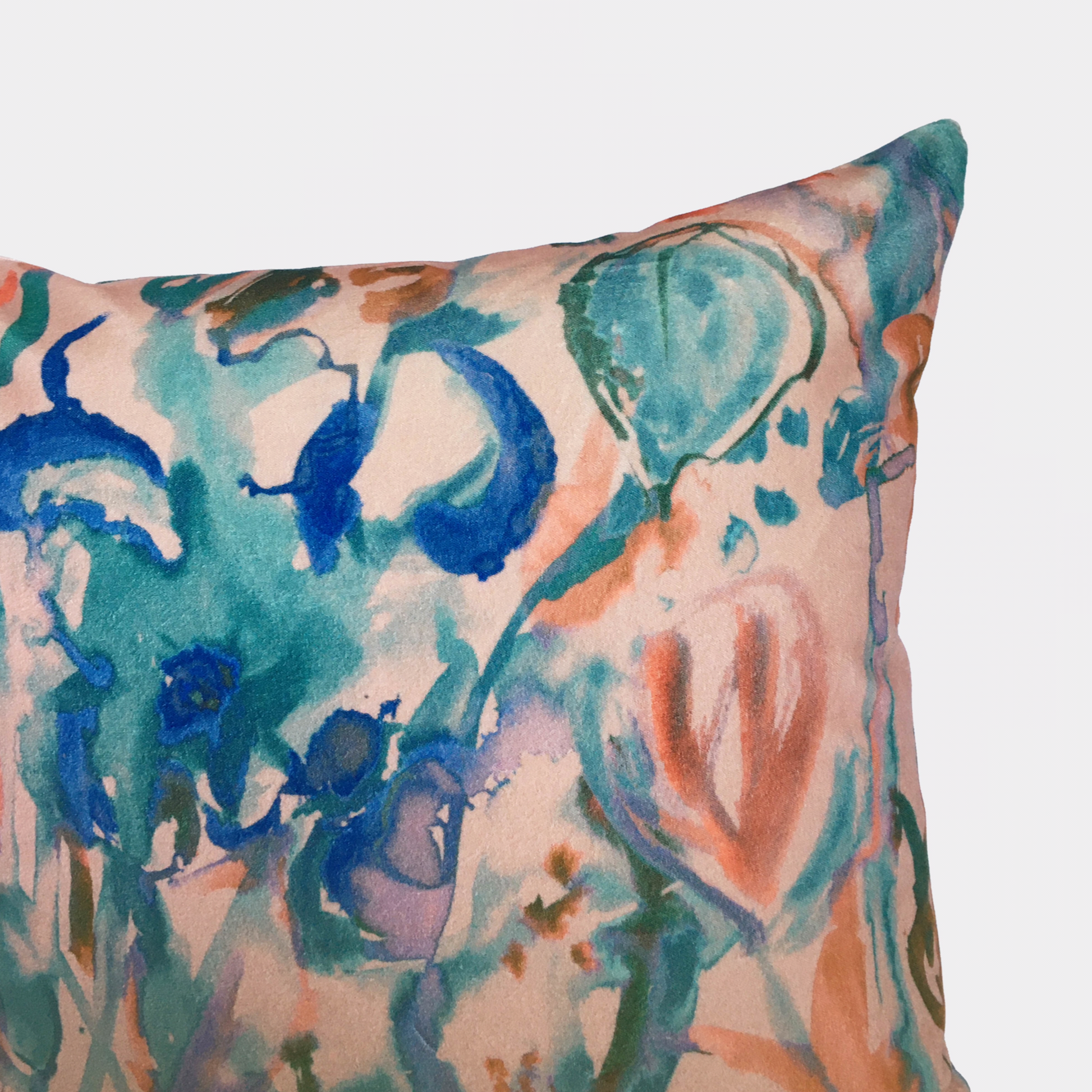 Watercolour Floral Velvet Cushion - Blush