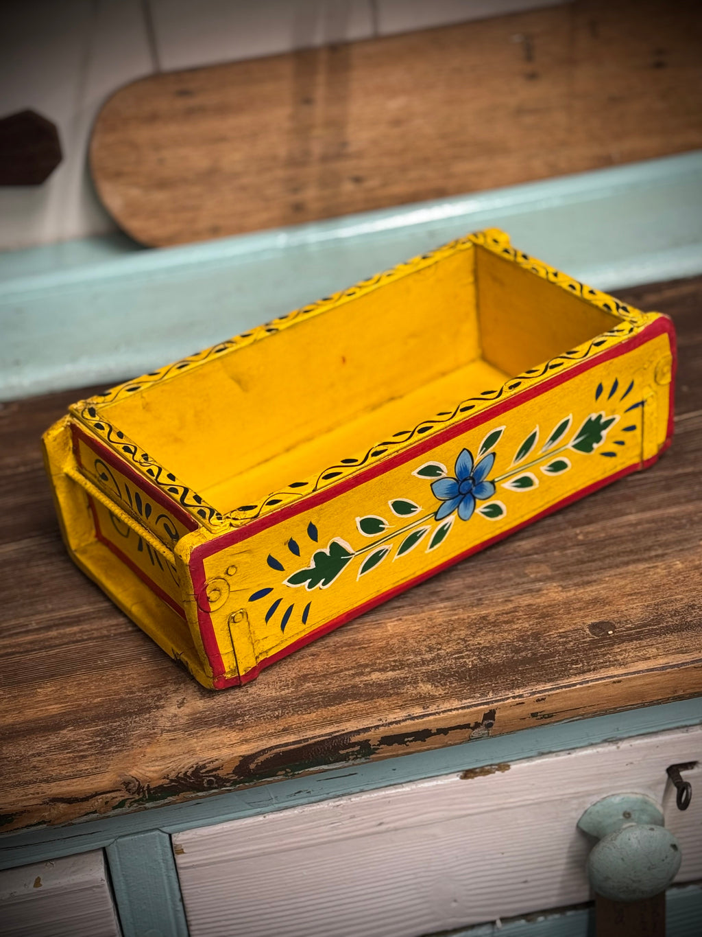 Yellow Wooden Painted Brick Mould / Decorative Herb Planter / Storage Box Tray C