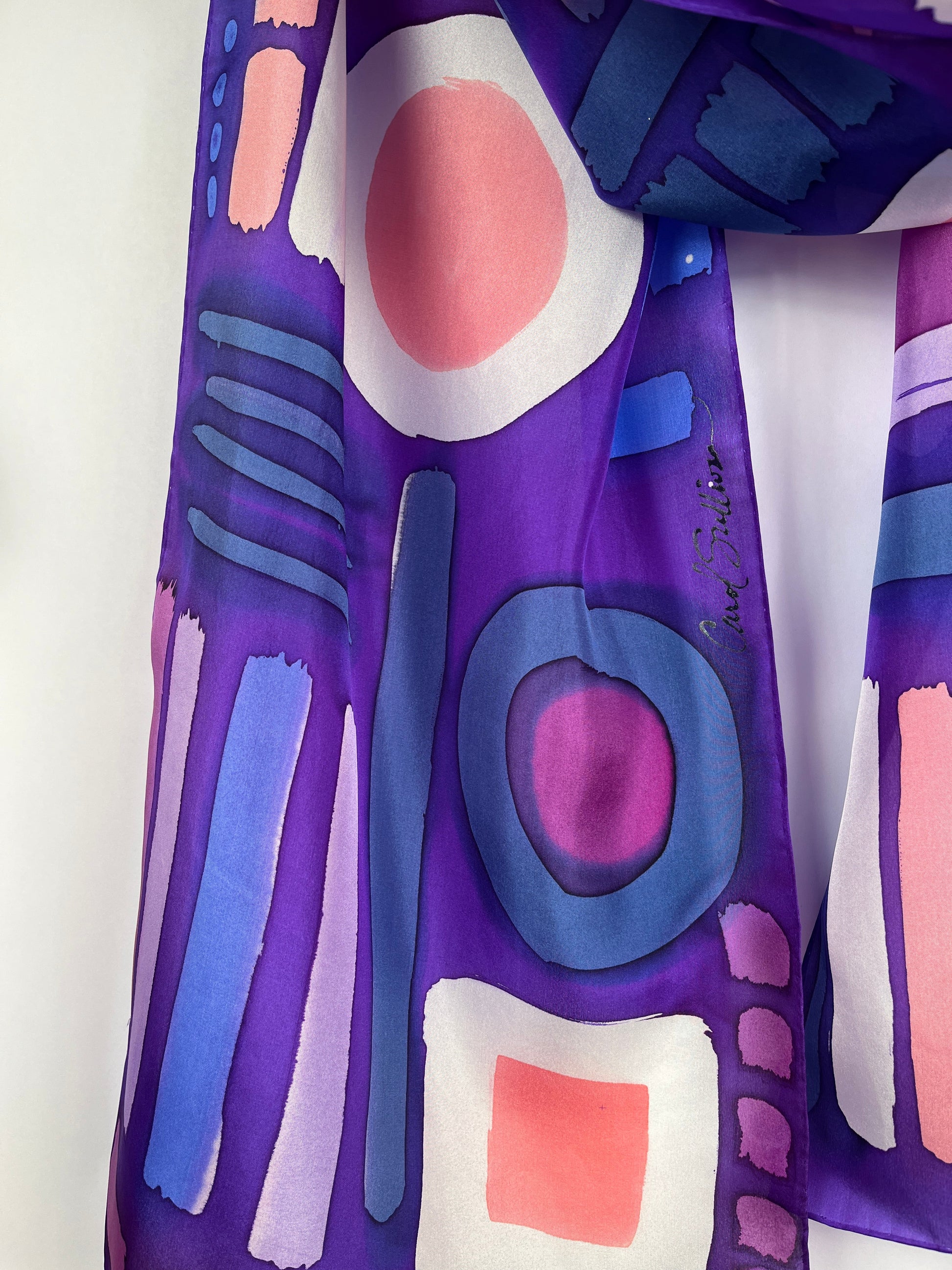 “Purple Glyphs"” - Hand-dyed Silk Scarf - $125
