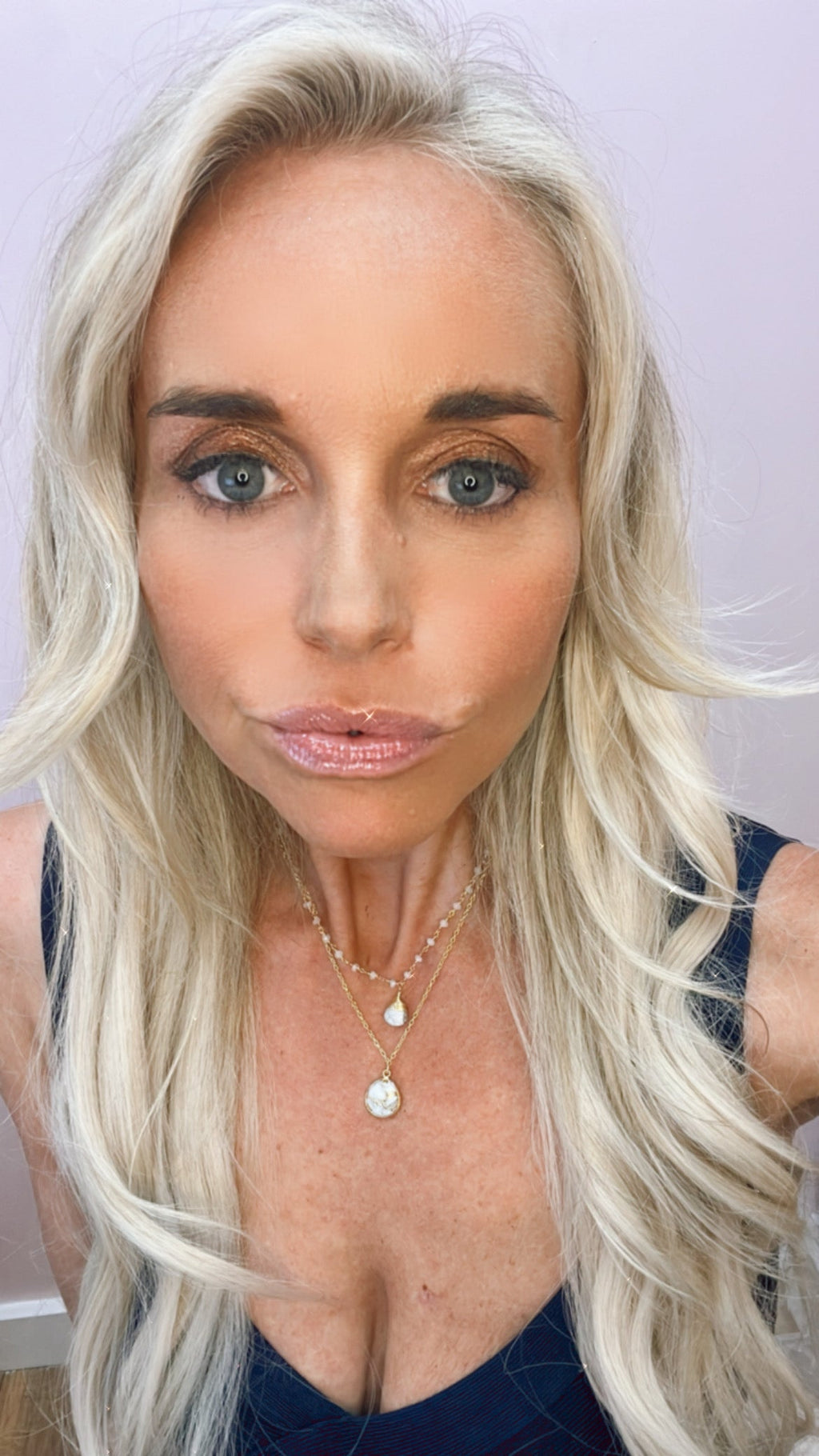 Double Strand Moonstone and Turquoise Gold Necklace