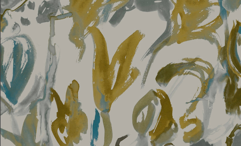 Watercolour Floral Wallpaper - Grey + Ochre