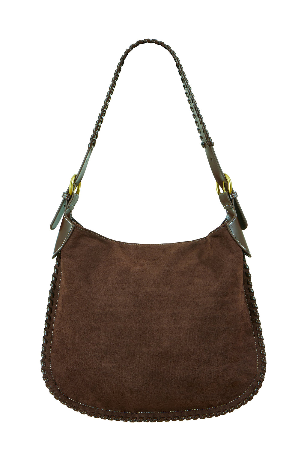 Yumi Brown Faux Suede Stitching Detail Bag