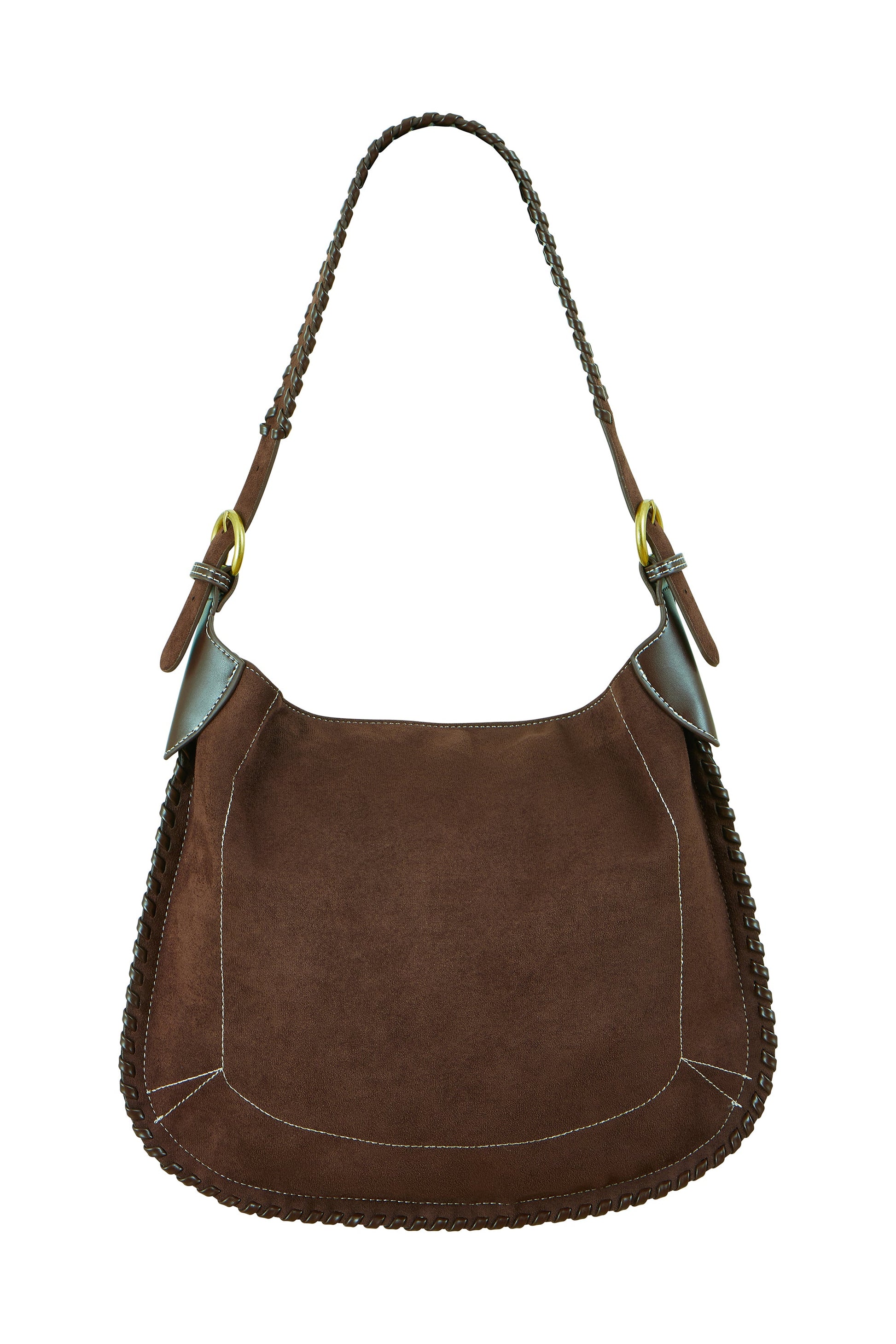 Yumi Brown Faux Suede Stitching Detail Bag