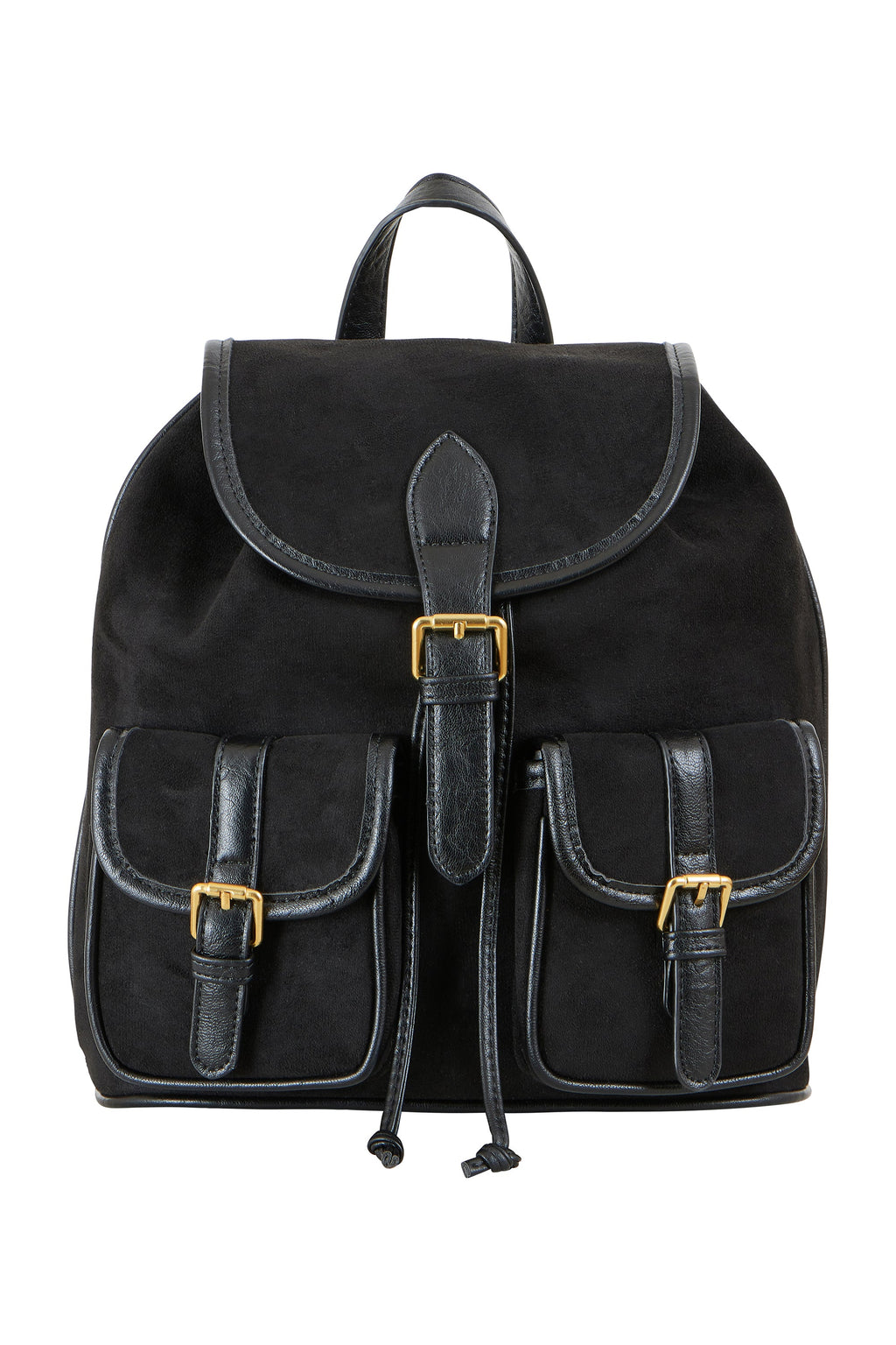 Yumi Black Faux Suede Pocket Rucksack