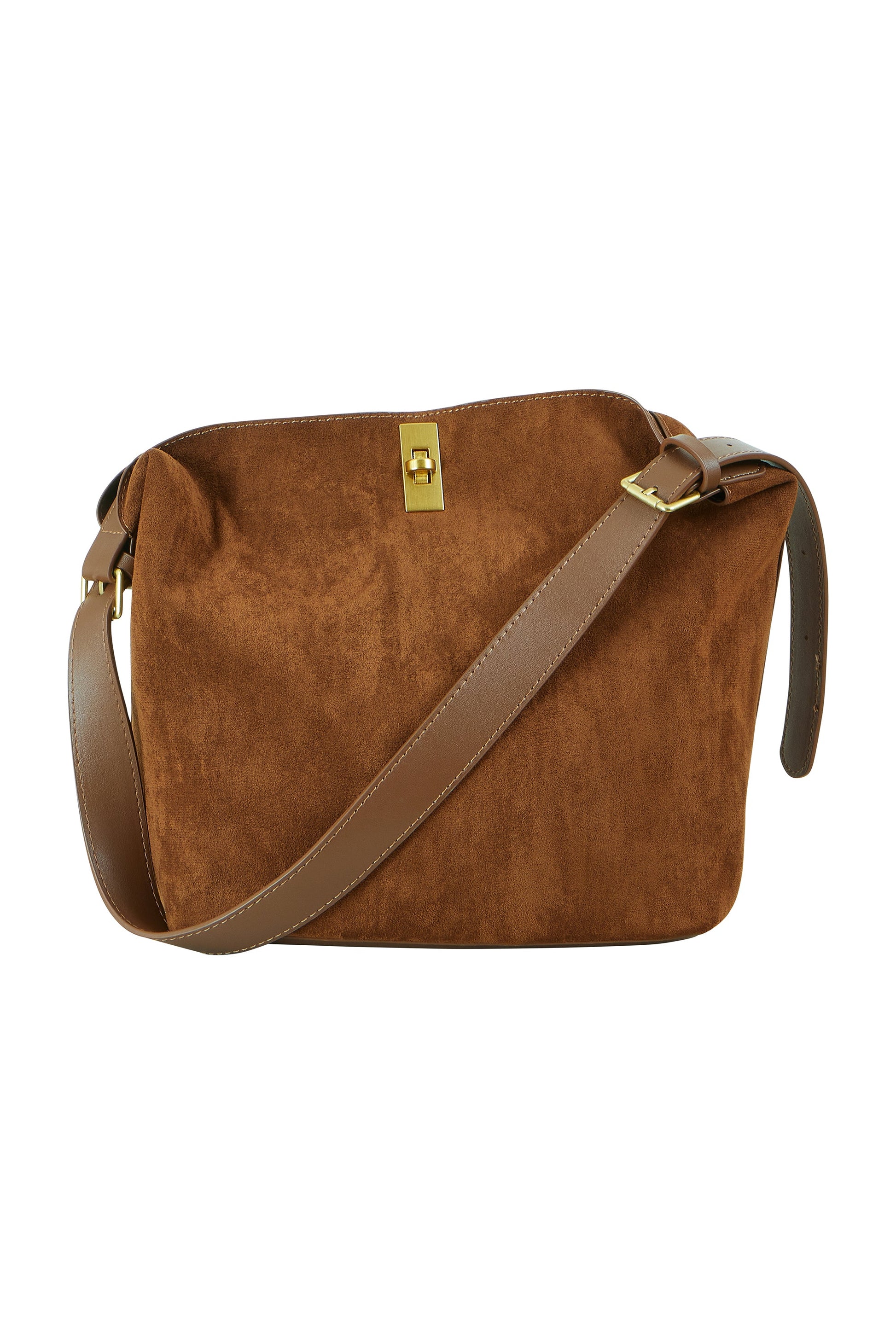 Yumi Tan Faux Suede Bag With Inside Pouch