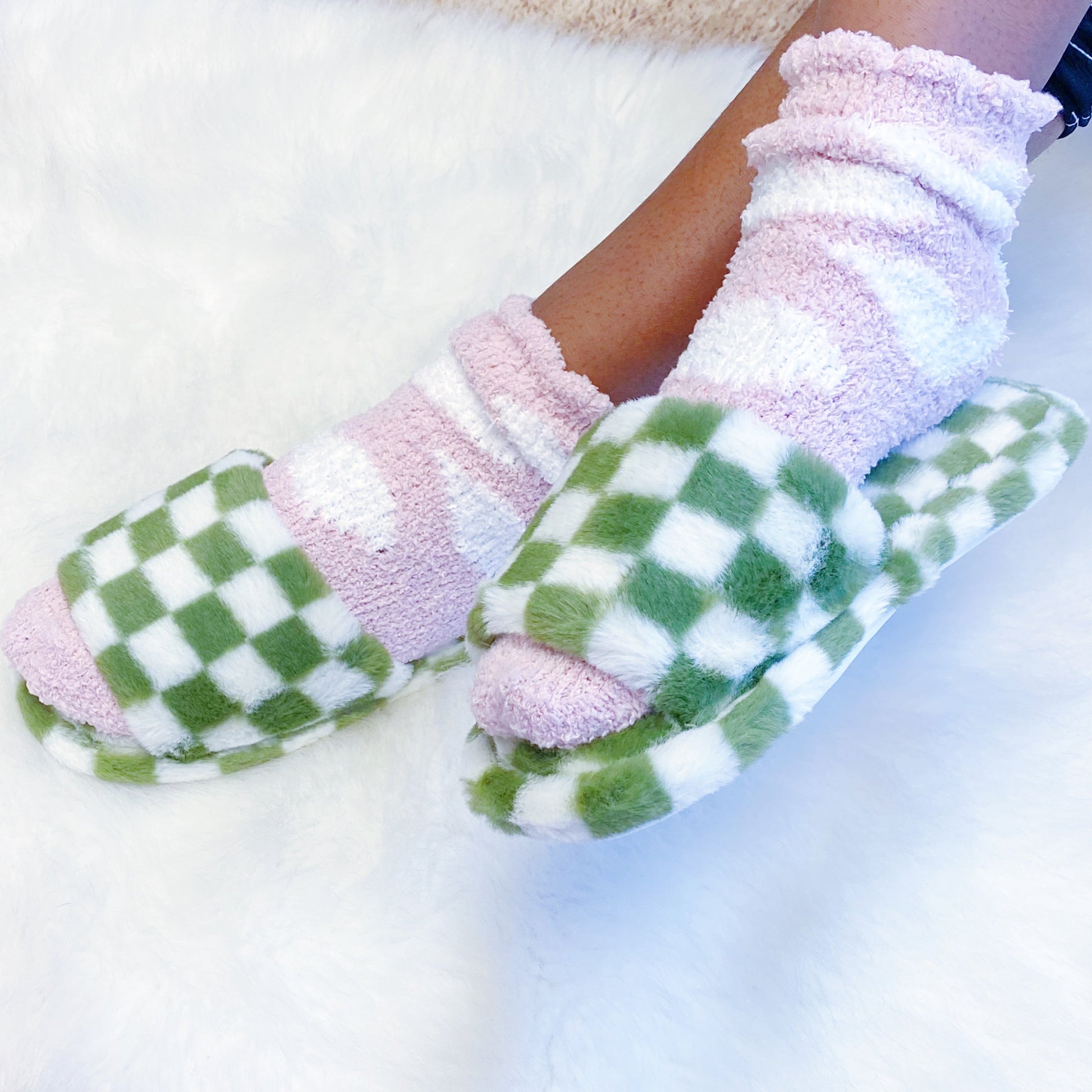 Checker Cozy Open Toe Slippers