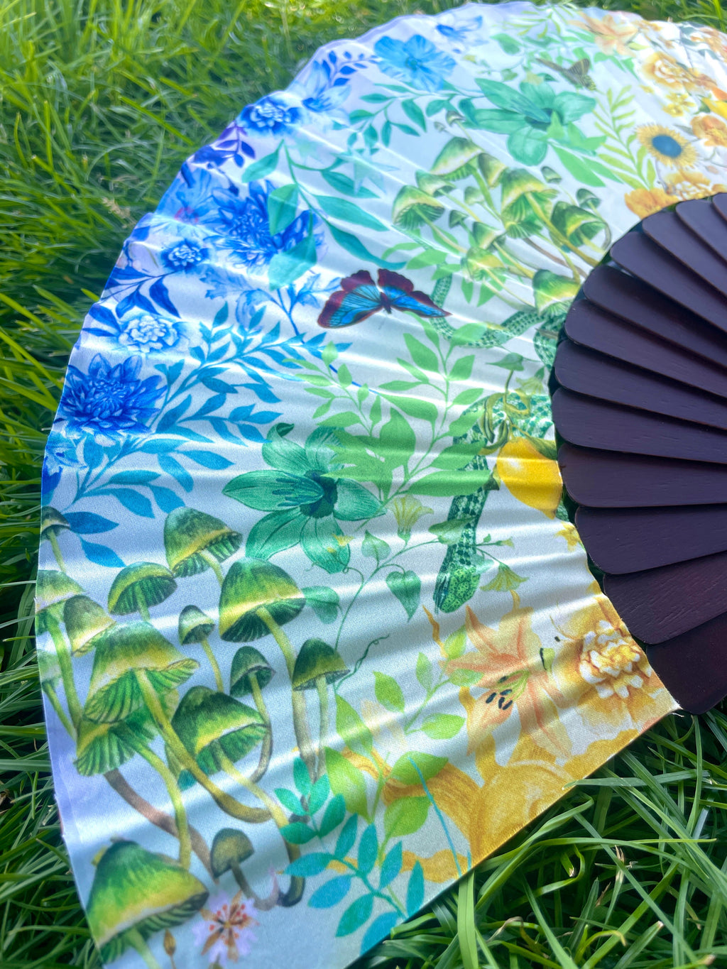 Kaleido Bloom Silk Folding Hand Fan with Rainbow Floral Print