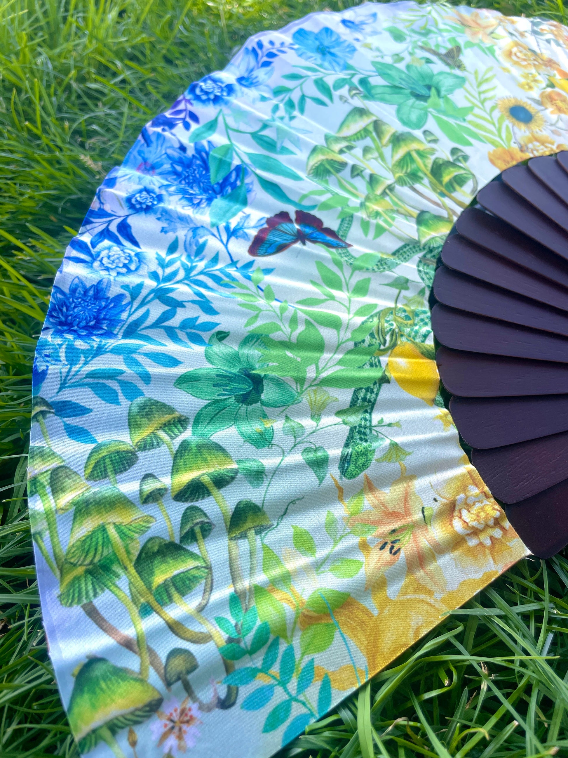 Kaleido Bloom Silk Folding Hand Fan with Rainbow Floral Print