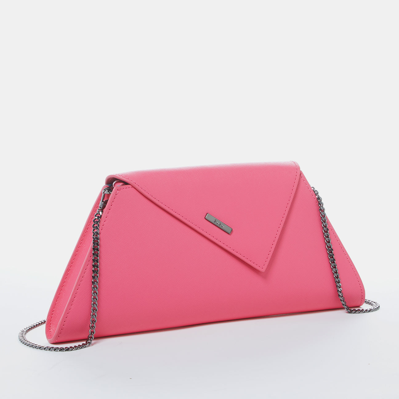 Hot Pink Leather Clutch Bag Crossbody Evening Purse