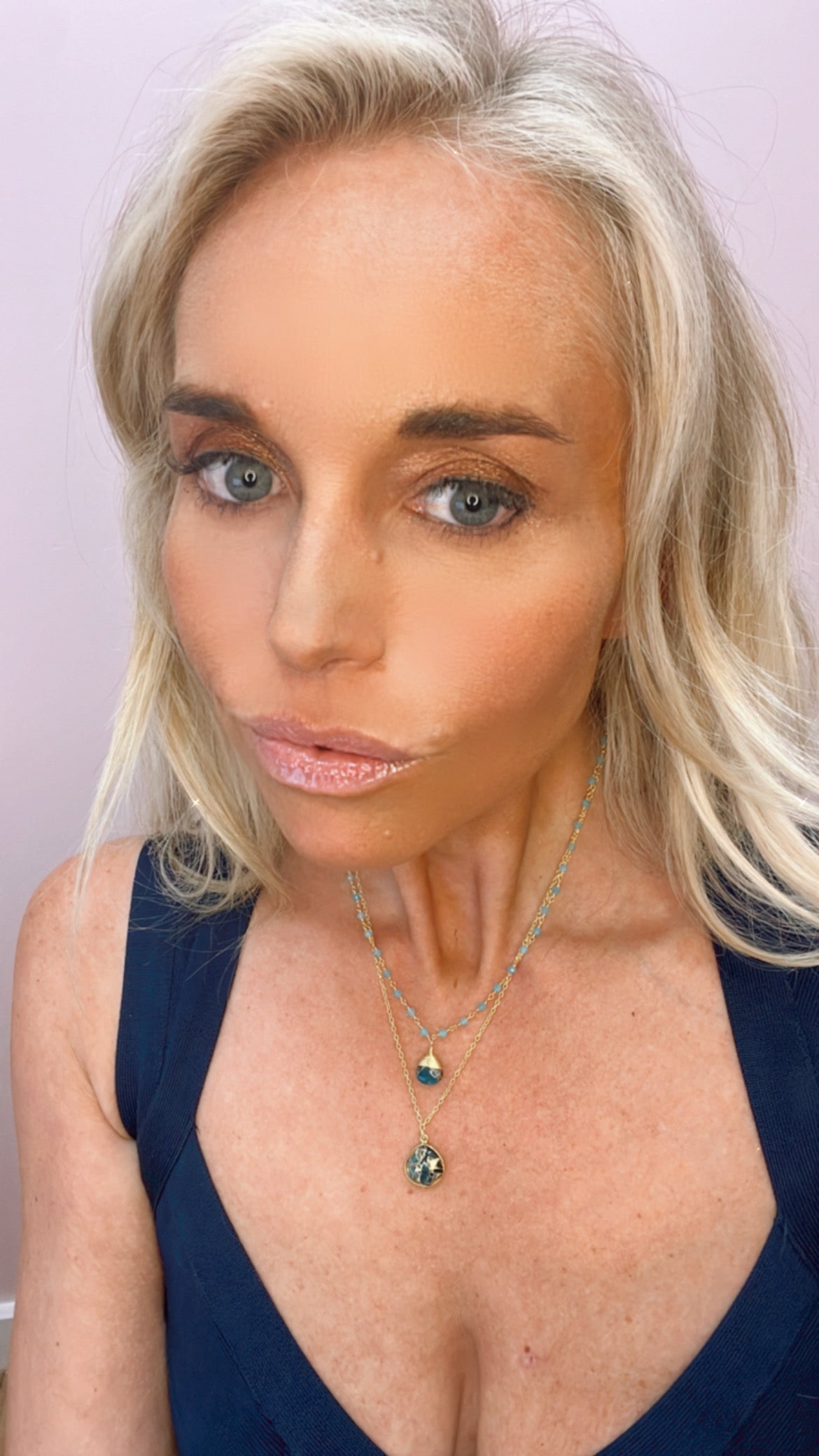 Double Strand Turquoise and Amazonite Gold Necklace