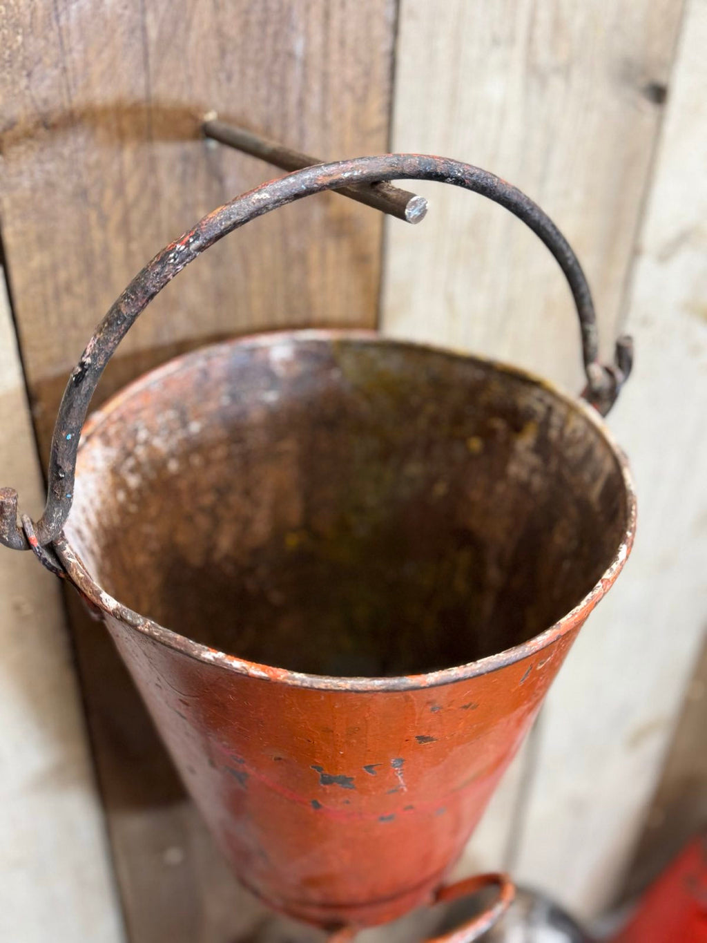 Vintage Galvanised Hanging Fire Bucket Hanging Basket / Plant Pot Planter Pail B