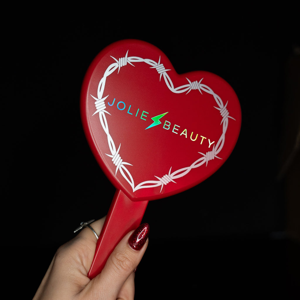 Heart Shaped Makeup Mirror in Red and Silver