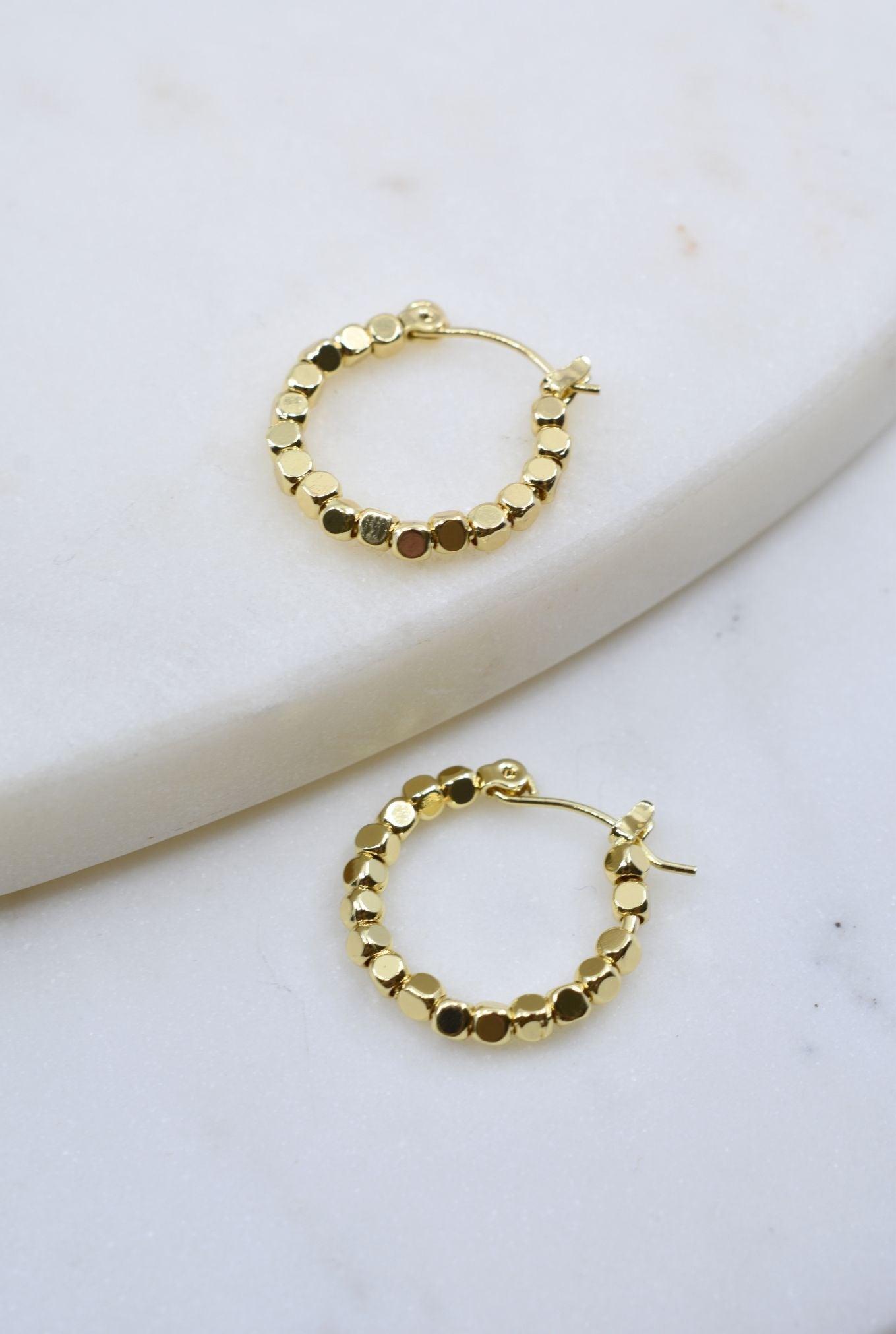 Gold Beaded Hoop Earrings with Pearl Drop